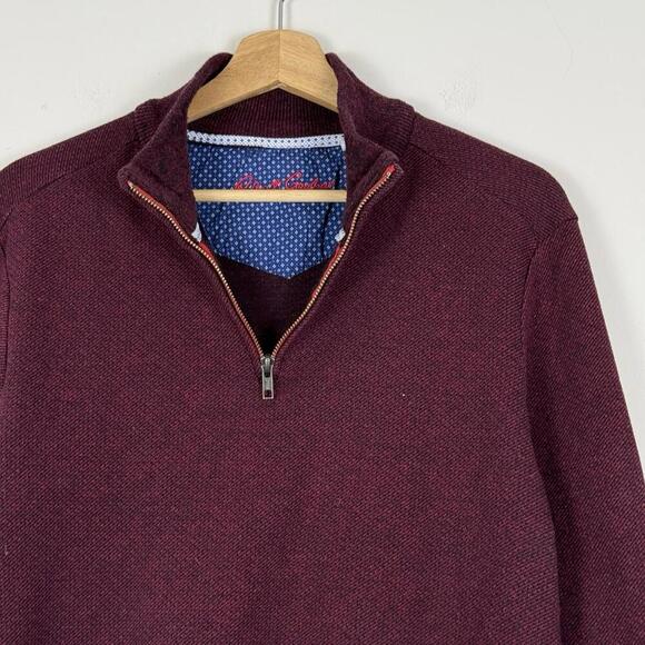Robert Graham Burgundy Quarter Zip Sweater Contrast Lining Size L Cotton Casual - Picture 1 of 7